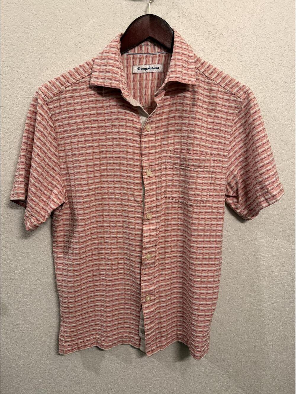 Tommy Bahama Men’s Silk Short Sleeve Button Up Shirt Coral Pink Size XS